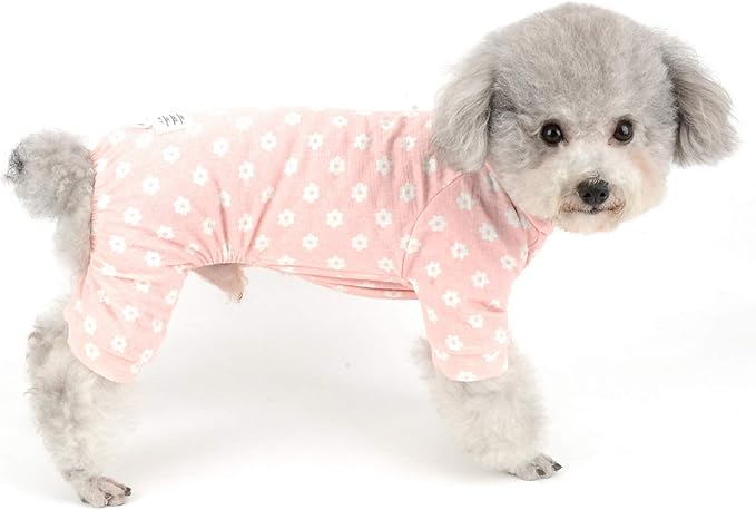 Floral Dog Pajamas Cat Pjs Sleepwear Breathable Soft Cotton Elastic Band Cat Apparel Pet Costume Rompers for Small Puppy Girls Shirts Doggies Jumpsuit Easy on Spring Summer Clothes Pink L