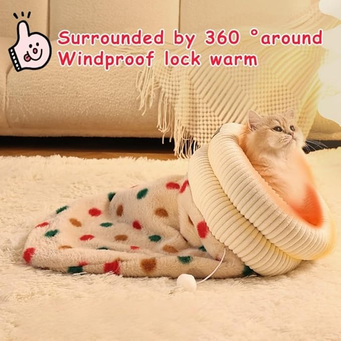 Winter Warming Cat Sleeping Bag，Soft Plush Sleeping Bag for Indoor Cats，Cozy Pet Nest for Cats and Dogs, Portable Calming Pet Nests，Cat Cave Bed Self Warming (Dot, M（18 * 15.5 in）)