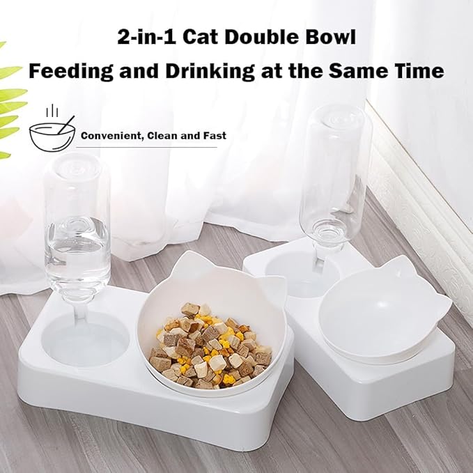 Marchul Cat Bowls, Pet Food Bowls, 15° Tilted Cat Bowl for Indoor Cats, Dog Food and Water Bowl Set (with Silicone Mat)