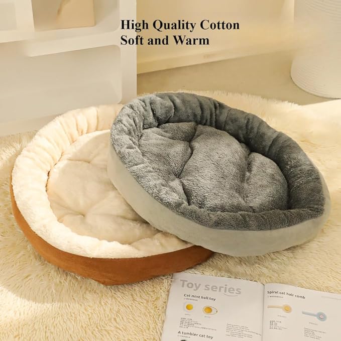 Round Dog & Cat Bed Mat - Soft Washable Faux Fur Pet Pad with Non-Slip Waterproof Bottom | Durable Plush Fleece Bedroom Mat for Small Dogs, Puppies, Kittens & Cats(Gray)
