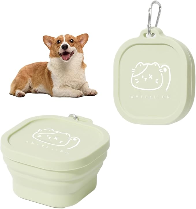 Foldable Pet Bowl Collapsible Dog Cat Bowls with Carabiners for Travel Portable Food Water Feeder for Hiking Park Light Green One Size