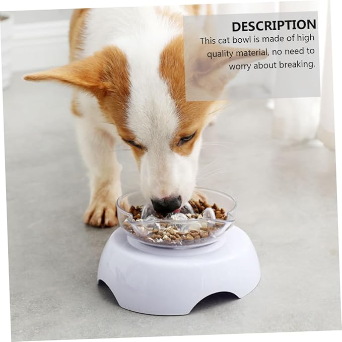 Tilted Cat Food Bowl 15° Raised Plastic Feeder with Neck Protection White Elevated Pet Feeding and Watering Dish for Cats