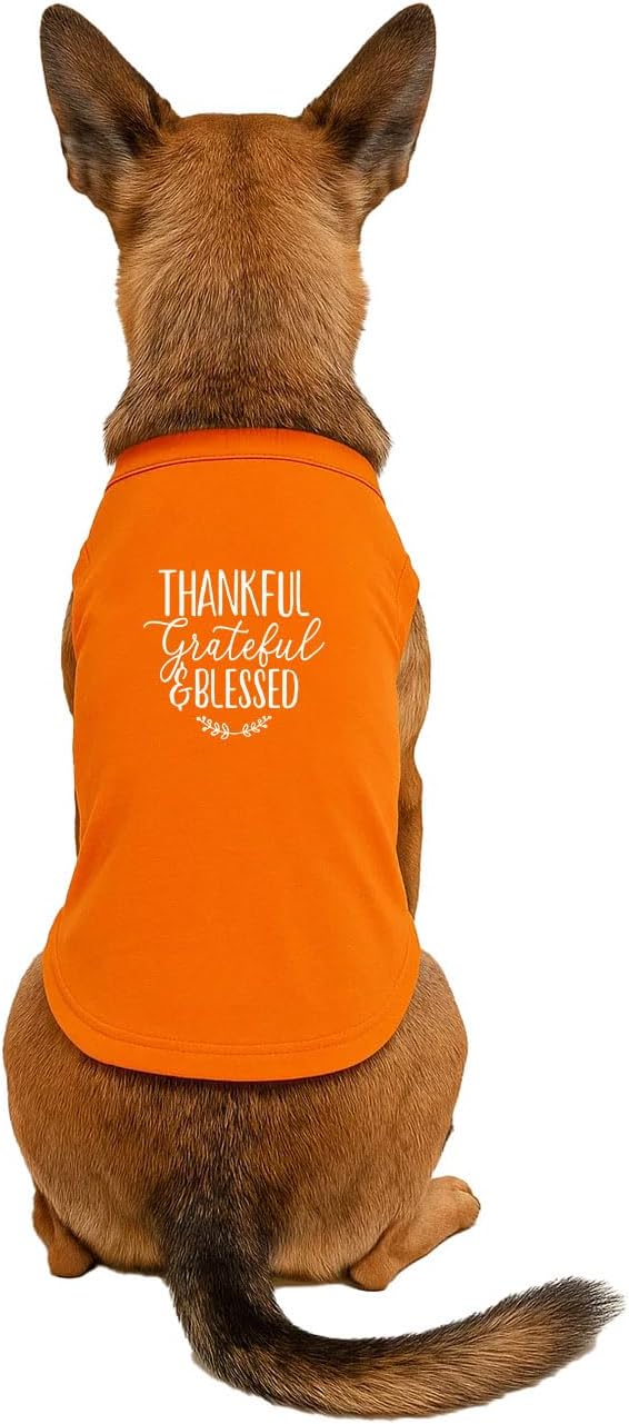 Thankful Grateful Blessed Dog Tee Shirt | Sleeveless Breeds | Thanksgiving | Fall |Orange, Medium 273