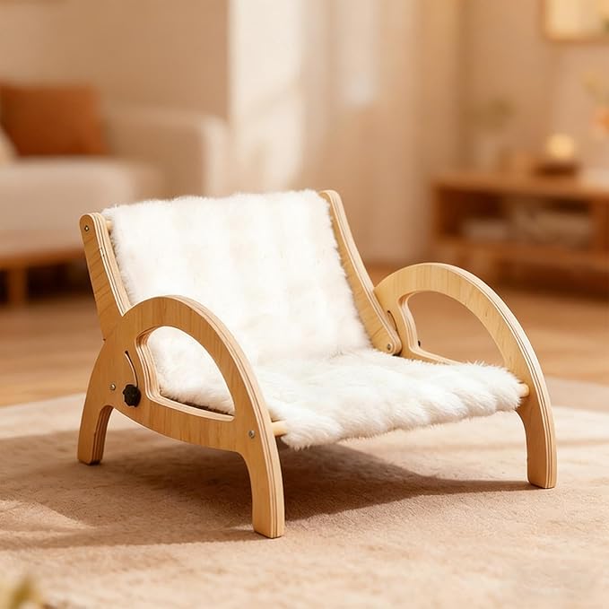 Cat Scratcher Couch, Pet Scratch Lounge, Wooden Frame Recliner, Sisal Claw Panel Adjustable Back Support, Furniture Protector Space Saving Design, Indoor Kitten Resting Bed Carpet