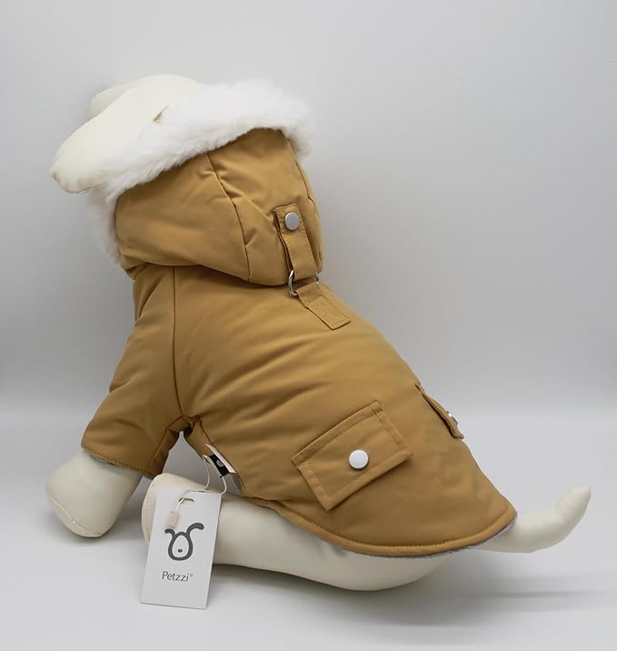 Pet Warm Dog Coat for Winter Dog Clothes Hooded Dog Jacket for Small Puppies Medium Large Dog Cat Clothes Insulated Padded Snow Jacket for Cold Weather Faux Fur (X-Large, Yellow)