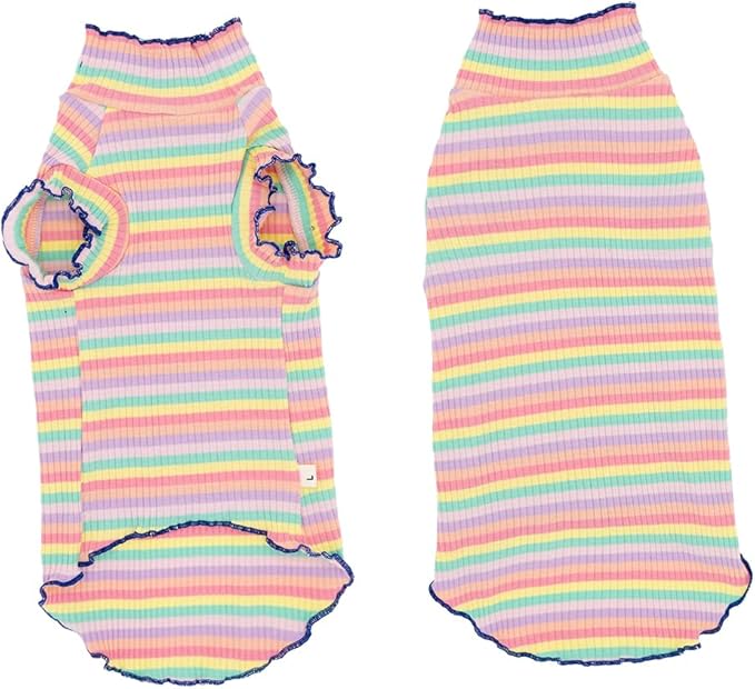 Sphynx Cat Clothes, Hairless Cat Shirt, Soft Stretchy Sweater for Cats, Breathable Cat Daily Outfit, Cat Pullover for Cornish Rex, Devon Rex (Rainbow Stripe, L (5-6.5lbs))