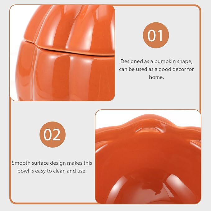 Ceramic Raised Pumpkin-Shaped Pet Food Bowls for Cats and Dogs, Sturdy Dual Feeding and Watering Bowls, High-Profile Design Protecting Neck for Puppies and Adult Pets, Orange