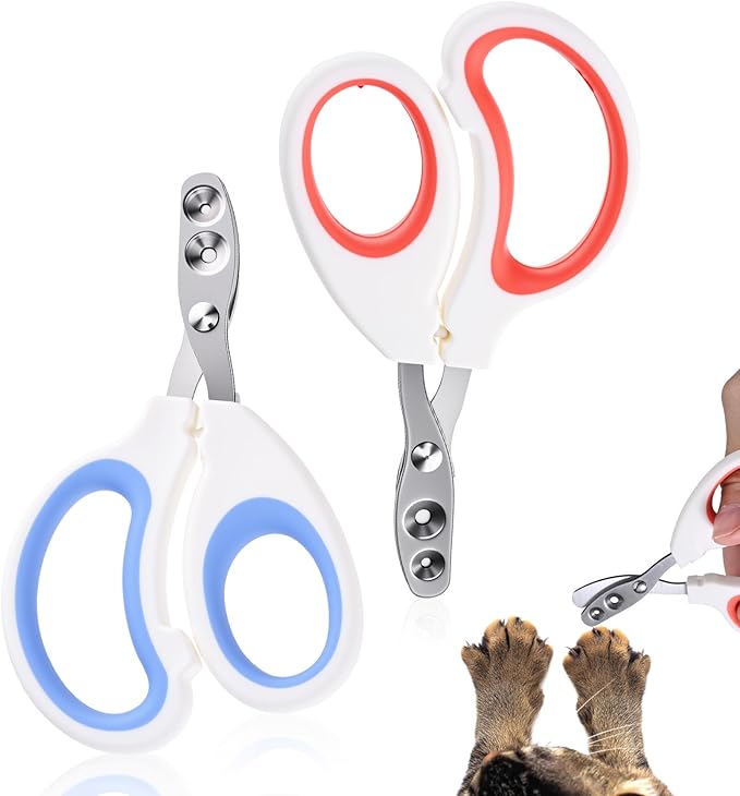 2 Pcs Cat Nail Clipper, Cat Claw Clippers with Guard for Cats Bearded Dragon Animal Claws Trimmer Ideal for Bearded Dragon Cats Rabbit, Non-slip Handle & Stainless Steel Blades, Safe & Easy to Use
