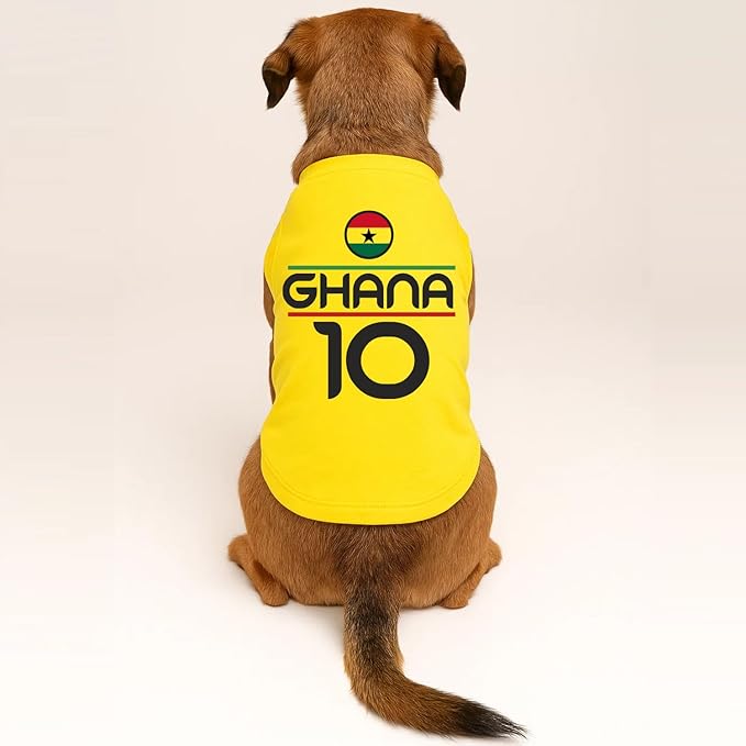 Ghana Flag Soccer Jersey Style Dog Tee Shirt | Sleeveless Breeds | International Soccer | Game Day |Yellow, 3X-Large 1788