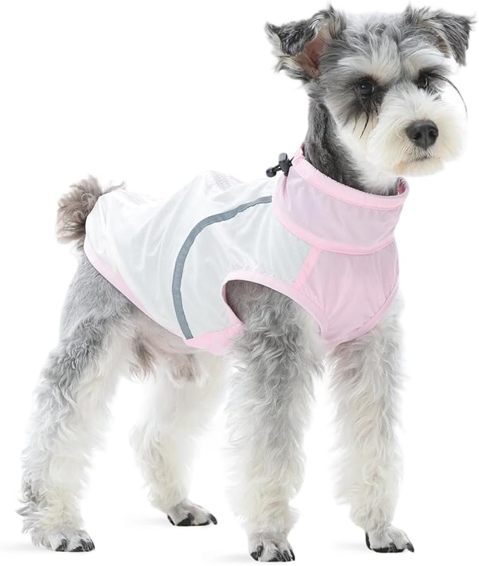 FUAMEY UV Protection Sleeveless Dog Shirt, Sun Protection Pet Summer T-Shirt with Zipper & Reflective Strips, Lightweight Quick-Dry Breathable for Medium Dog Breeds (Pink, M)
