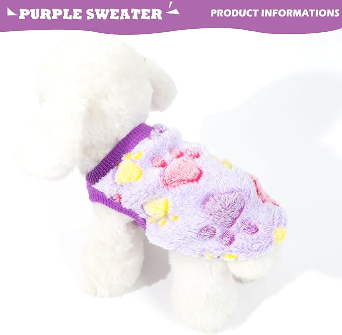2 Pack Dog Sweaters for Small Dogs Girl Boy Winter Fleece Dogs Clothes Cute Warm Puppy Sweater Chihuahua Teacup Dog Clothes Pet Outfit Pink Blue (Purple, Small(for 6.5-8lb)
