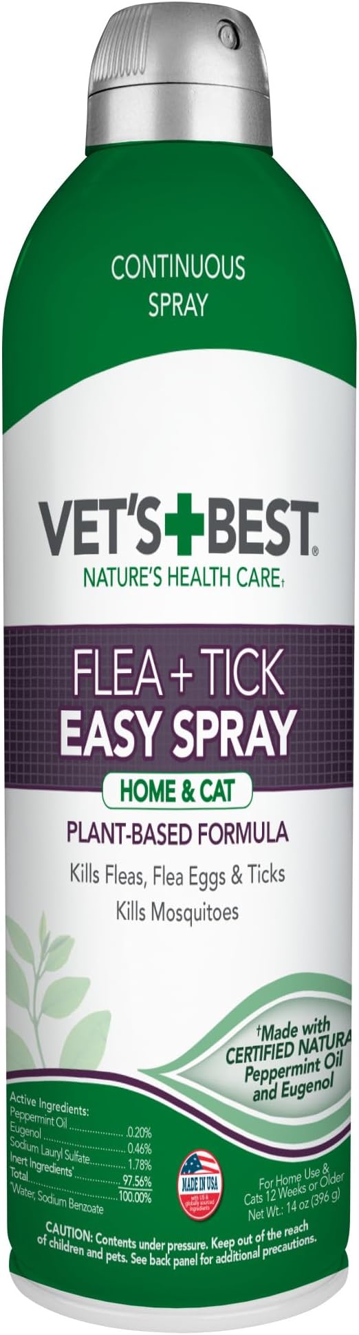 Vet's Best Flea and Tick Home Spray for Cats - Flea Treatment for Cats and Home - Plant-Based Formula - Certified Natural Oils - 14 oz