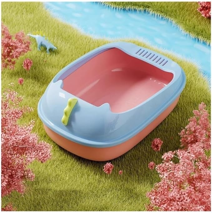 Pet Supplies, Durable Open Cat Litter Box with Scoop,Anti Splash Pet Tray(Blue)