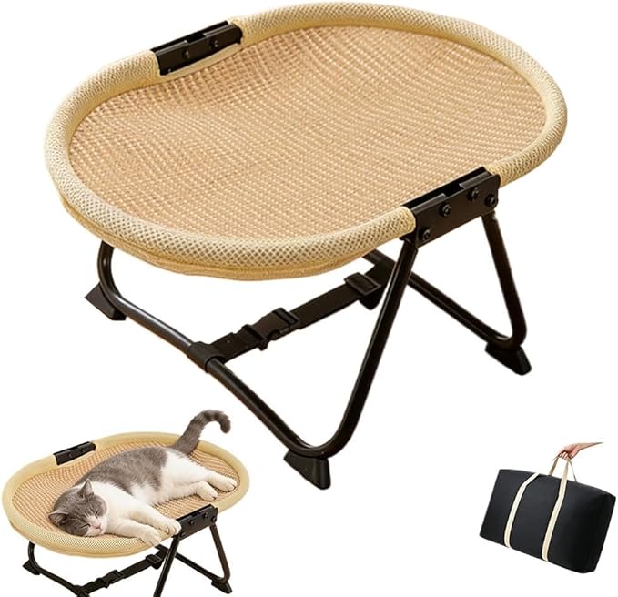 Cat Bed Hammock, Free-Standing Elevated Dog Cot for Indoors and Outdoors,Foldable No-Assembly Pet Bed with Breathable Mesh,Lightweight Raised Pet Cot for Cats and Small Dogs (Brown)
