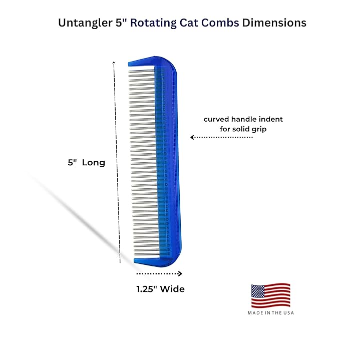 Cat Comb with Silky Smooth Rotating Teeth - Clears Mats Gently (5" Ultra Fine, 7" Dual-Spaced) (Blue, 5" Ultra Fine)