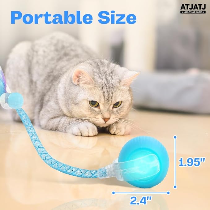 Interactive Cat Balls Toys for Indoor Cats, Automated Smart Ball Cat Toy with Elastic Mesh Tail, 3-Speed Rechargeable Rolling Kitten Toy, Electronic Mental Stimulating Self Play Pet Ball for Fun