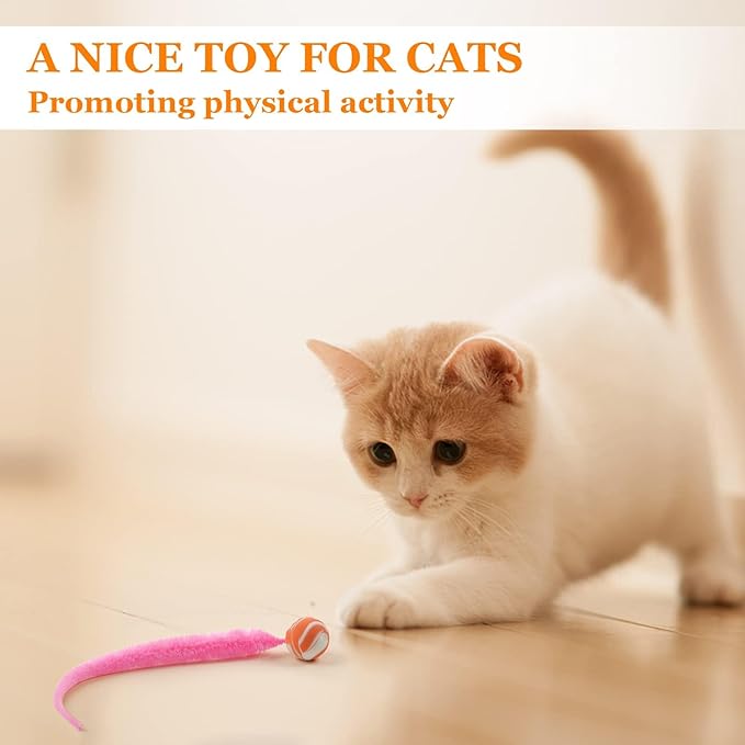 Bouncy Ball with Tail Cat Toys,5 Packs Magic Worm with Large Colorful Ball Toy for Cats,Fuzzy Worm Bouncy Balls Cat Toy
