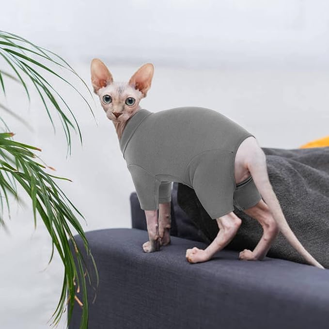 ROZKITCH Clothes for Cats, Breathable Jumpers for Sphynx Only, Soft Coat with Four Legs, Warm Sweater T-Shirt Pajamas Jumpsuit Vest Cornish Rex, Devon Rex, Peterbald Grey 2XL