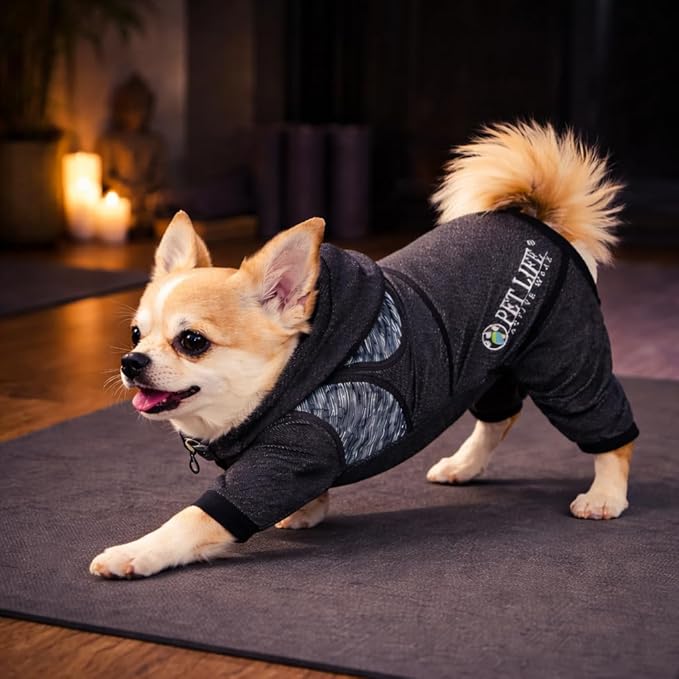 Pet Life ® Active Pawsterity Mediumweight 4-Way-Stretch and Quick Dry Yoga Fitness Year-Round Hooded Tracksuit Dog Sweater