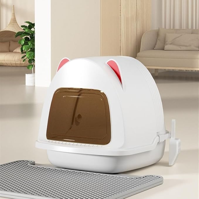 Pet Supplies, Extra Large Enclosed Cat Litter Box with Scoop Odor Control(Gray)