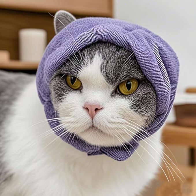 Cat Ear Wrap,Cat Snood Anxiety Relief – Noise Canceling for Fireworks, Thunderstorms Purple S