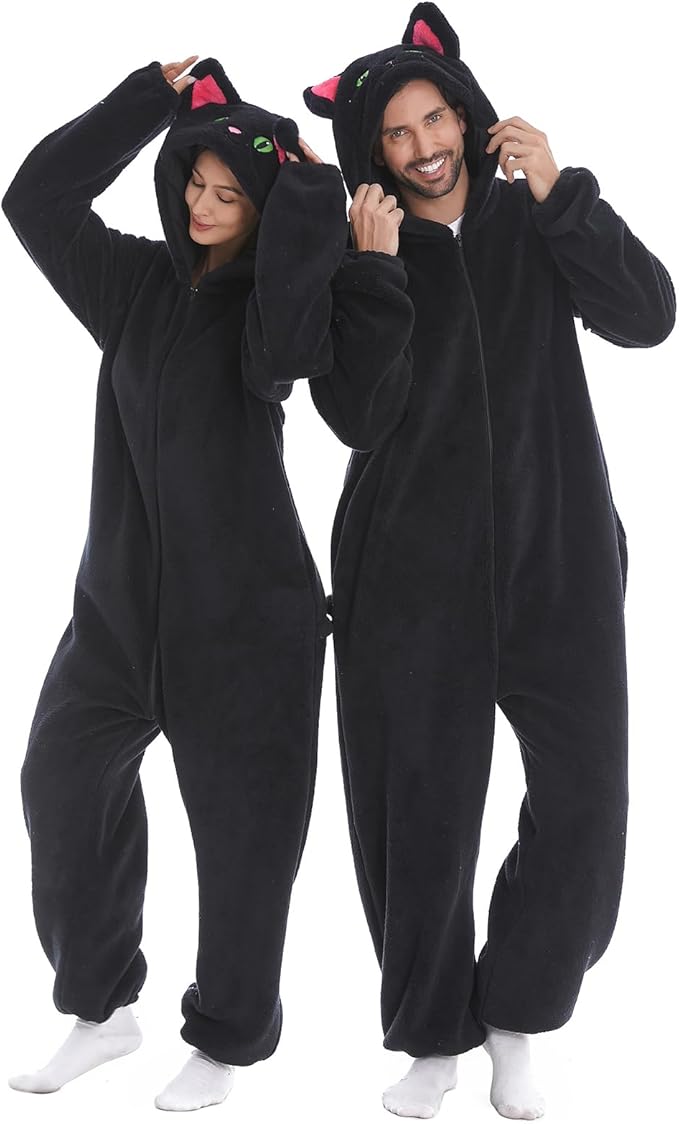 HSCTEK Fuzzy Teddy Fleece Adult Onesies Pajamas - Teen Long Sleeve Zip Up Hooded Blanket Sleep - One Piece Costume