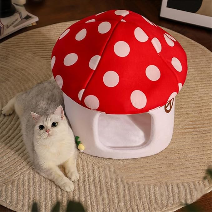 LYFJMUS Mushroom Cat Bed Chocolate Cookie Cat Beds for Indoor Cats Mushroom Cow Shape Cat Cave Bed Cat Tent with Removable & Washable Cushion Pillow Cat House Bed for Cats Small Dogs ﻿