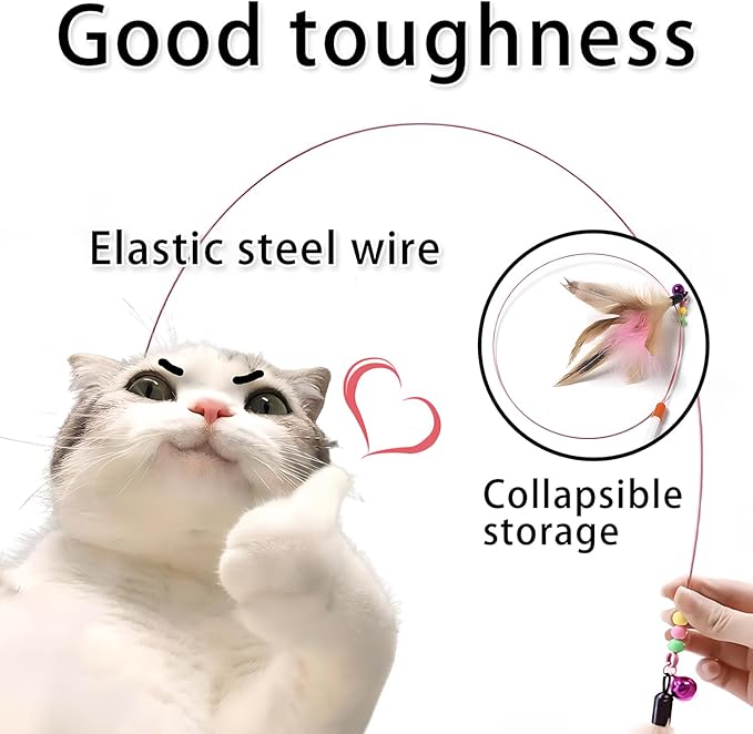 2 PCS Cat Toys Interactive for Indoor Cats,Cat Feather Toys and Wand Toys for Chase Exercise,Teaser Play with Kitten