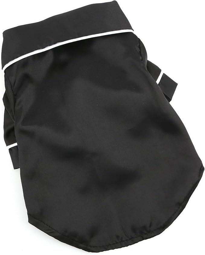 PAIDEFUL Soft Faux Silk Sleepwear for Small Dogs Cats Lapel Doggie Loungewear Lightweight Breathable Puppy Pajamas PJS Two-Legged Pet Shirt Clothes Summer Spring Chihuahua Apparel Button Up,Black,3XL