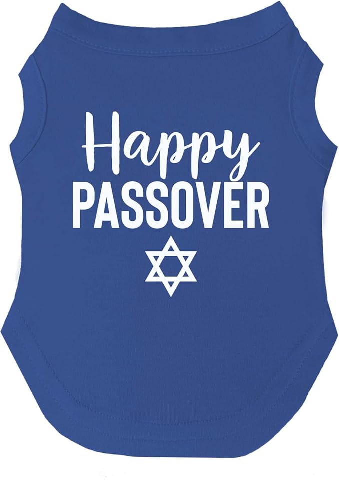 Happy Passover Dog Tee Shirt | Sleeveless | Sizes for Puppies, Toys and Large Breeds (Royal Blue, 3X-Large 76)