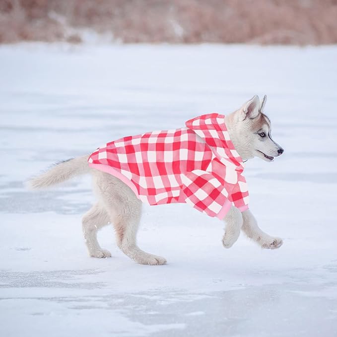 Plaid Dog Sweaters Hoodies Sweatshirts for Dogs Cats, Warm and Soft Cold Weater Coats for Christmas (Pink, Medium/Large)