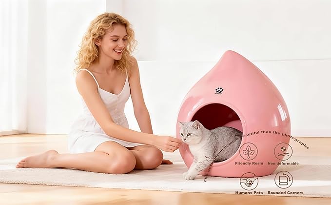 Peach-Shaped & Pet Bed - Pet-Safe Rounded Eco-Resin Design, Space-Saving Home Ornaments(A-Pink)