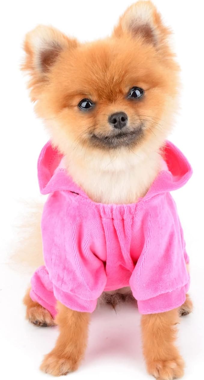 SEIMAI Dog Hoodies Jumpsuit for Small Dog Cat Puppy Rhinestone Crown Soft Velvet Autumn Winter Hooded Pajamas Tracksuit Outfits Sportswear Jacket with Hat Training Outdoor Pink XL