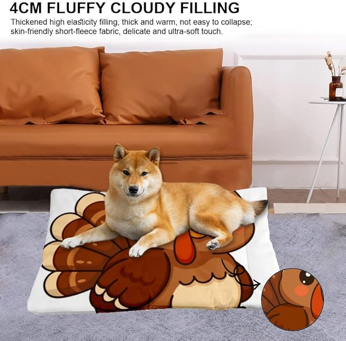 Cute Turkey Illustration Dog Beds Washable Pet Mats Dog Bed Mats for Couch Warm Mat Non- Slip Bottom Friendly Furniture Multi- Scenario Cat Mat Gift Printed 24× 18 Inch