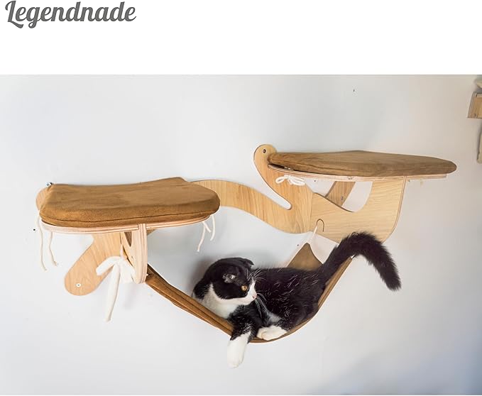 Personalized Cat Hammock for Wall with 2 Steps, Wood Mounted Furniture, Window Hammock for Cats Inside, Cat Perch Wall, Wooden Bed for Playing Sleeping, Your Cat Gifts
