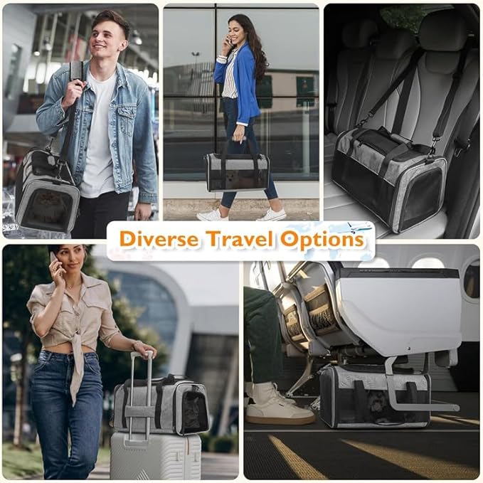 Cat Dog Carrier for Small Medium Pets up to 18 Lbs, Lightweight Portable Cat Carrier Bag, TSA Airline Approved Carrier, Carry Bag for Flight, Soft Sided Cat Bag for Travel (17x11x11 Grey)