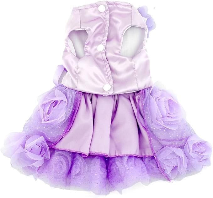 SMALLLEE_LUCKY_STORE Pet Small Dog Puppy Cat Clothes Coat Wedding Costume Satin Rose Formal Dress Tutu Purple Violet L
