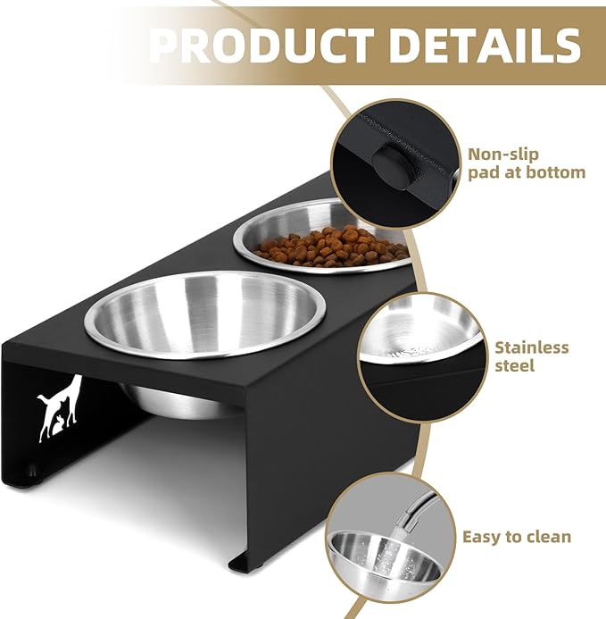 Elevated Cat Food Bowls - 15° Tilted Stainless Steel Cat Bowls, Anti Vomiting Raised Pet Feeder with Non-Slip Metal Base for Indoor Cats, 3 Bowl Set