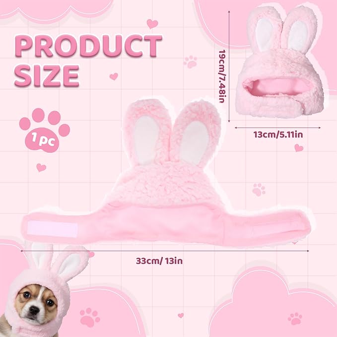 Cute Costume Bunny Rabbit Hat with Ears for Cats & Small Dogs, Soft Bunny Ears Dress Up Party Halloween Costume Accessories Easter Pet Costume for Cats Small Dogs Puppy(Pink)