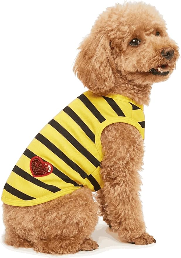 Pet Dog Striped T-Shirt Dogs Cats Cotton Vest Spring Summer Pet Apparel Tee Shirt Suitable for Small Medium Large Pets French Bulldog Bichon Clothes, Yellow, X-Small
