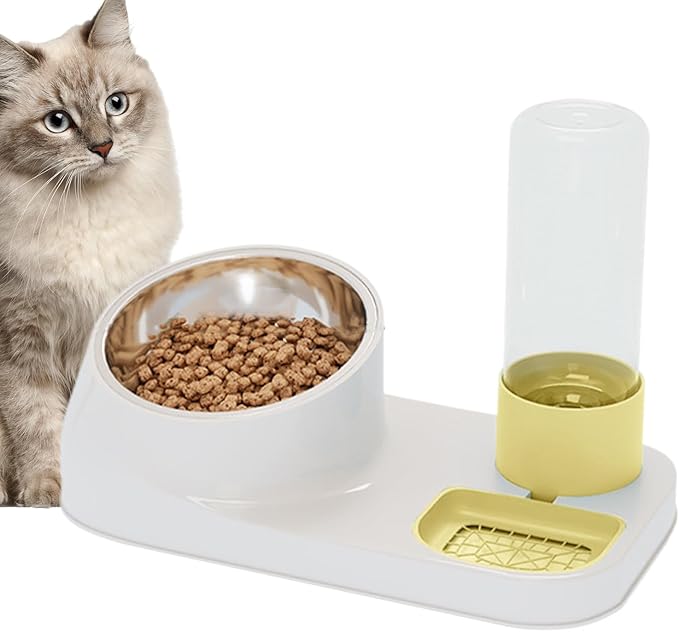 Automatic Cat Feeder and Water Dispenser, 2-in-1 Non-Slip Stainless Steel Pet Bowl for Dry Food & Water, Ergonomic Design for Natural Eating Posture, Easy Clean Dog Cat Puppy Food Container