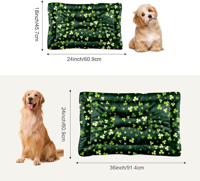 St Patricks Green Shamrock Dog Bed Non Slip Bottom Waterproof Dog Crate Mat Cozy Soft Mat for Sofa Pet Cosy Home Printed Bed Pads Gift Tough 24× 18 Inch Indoor Outdoor