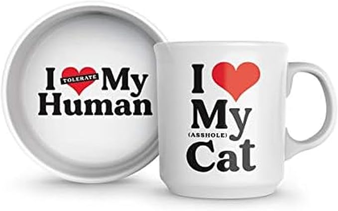 Genuine Fred Howligans - Mug + Cat Bowl - Love Cat, White