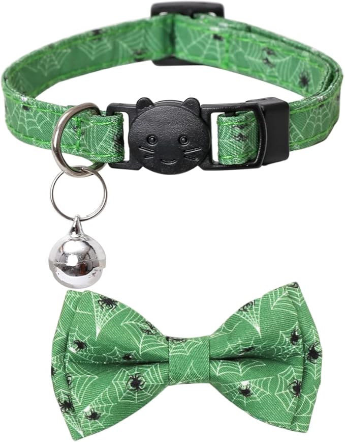 Halloween Cat Collar Breakaway with Cute Bow Tie and Bell for Kitty Adjustable Safety
