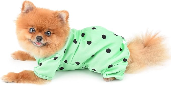 PAIDEFUL Polka Dot Dog Pajamas for Small Dogs, Lightweight Four-Leg Puppy One-Piece with Belly Coverage, Soft Pullover Sleepwear for Chihuahua Yorkie and Cats, Green, L