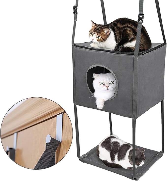 Door Cat Hammock Indoor - Foldable 16x13 Inch Mesh Bed, Breathable Perch, Removable Seasonal Adjustable | Stable Construction Climber for, Doors, Apartment, Home, Small Pets, Pet Furniture