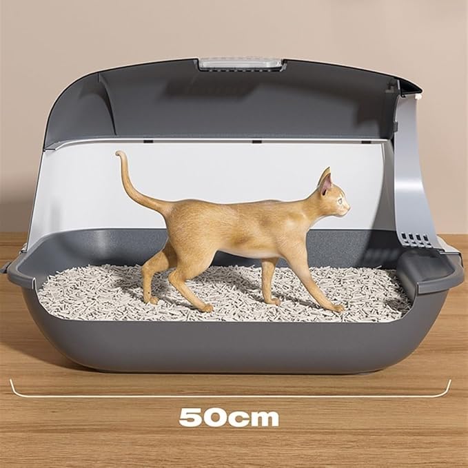 Pet Supplies, Hooded Cat Litter Box with Scoop, Large Enclosed Kitty Pan(Gray)