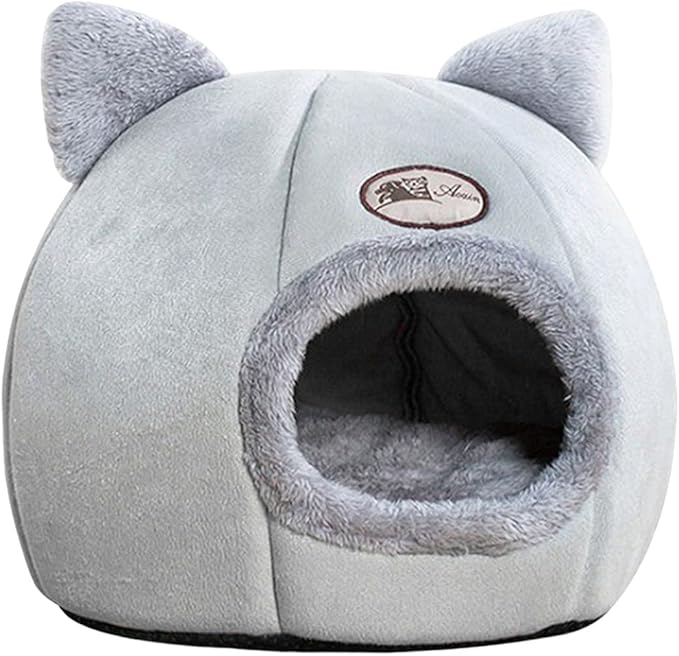 Cat Beds for Indoor Cats, 13 Inch Washable Fluffy Soft Cute Cat Bed Cave with Removable Cushion,Round Plush Faux Fur Self Warming Cat Bed for Small Medium Dogs Puppy Kitten Kitty Supplies