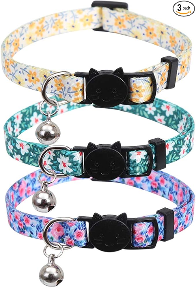 3 Pack Cat Collar Floral with Bell Breakaway Adjustable Flower for Cats Kitten