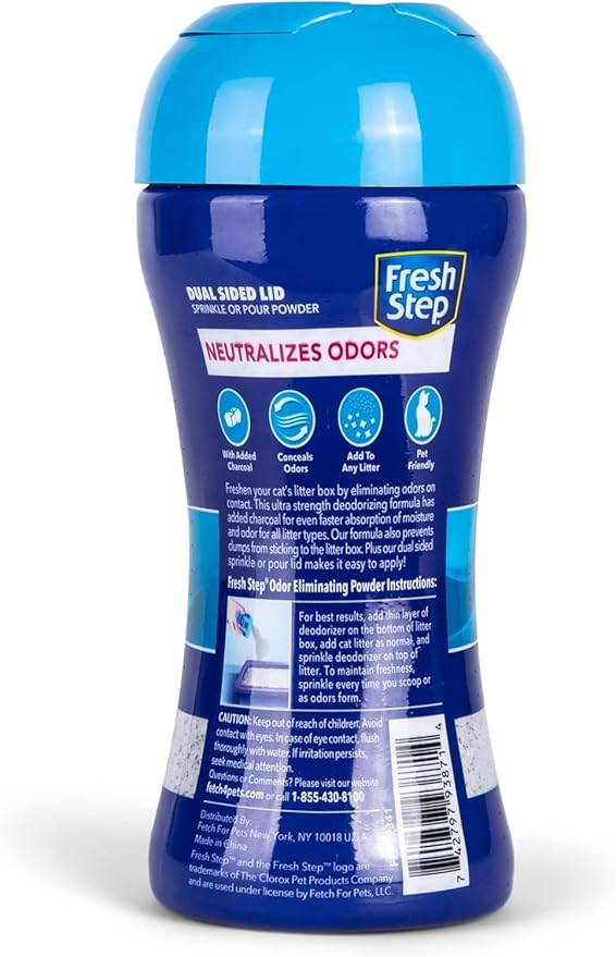 Fresh Step Litter Box Charcoal Odor Eliminator Powder, Cat Litter Deodorizer Additive with Activated Charcoal to Absorb and Control Strong Cat Litter Box Odors, 15 Oz